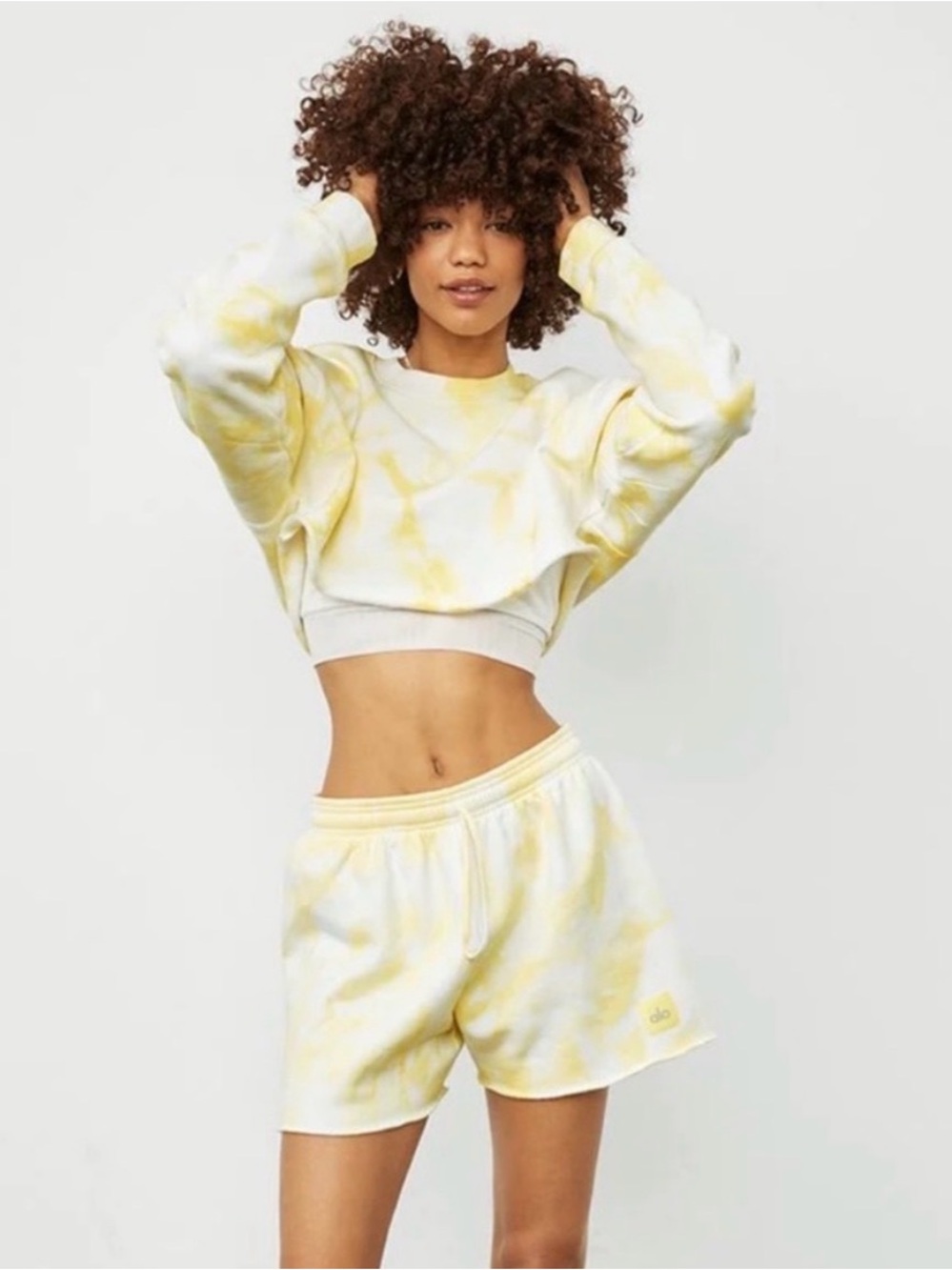 NWOT ALO Yoga Yellow Tie-Dye Cropped Crewneck Sweater